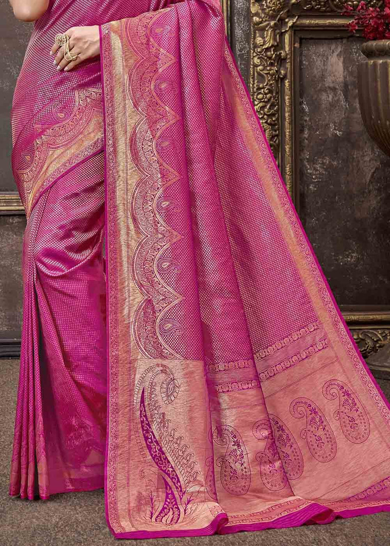Mulberry Pink Zari Woven Tissue Kanjivaram Saree