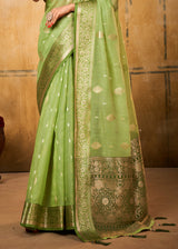 Gimblet Green Woven Banarasi Silk Saree