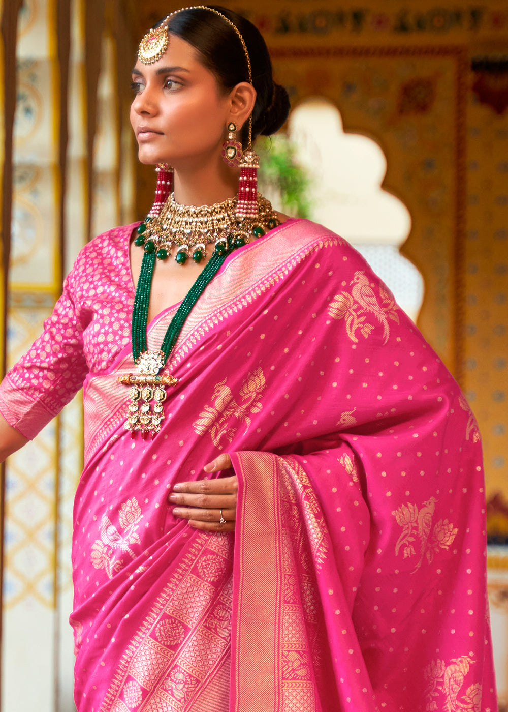 Buy MySilkLove Cabaret Pink Zari Woven Banarasi Saree Online