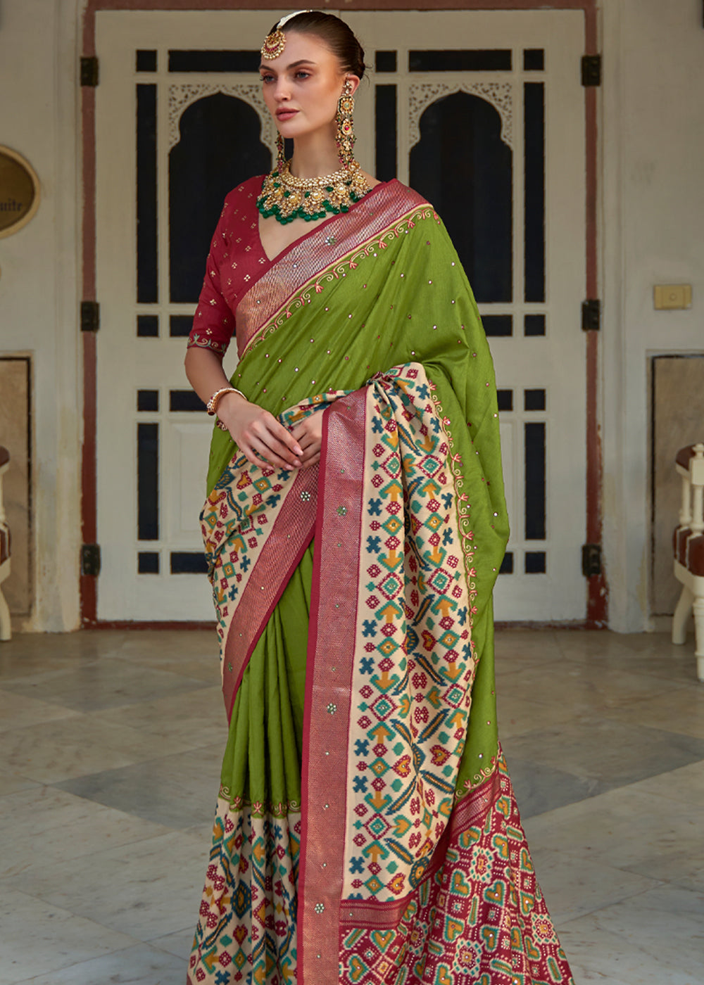 Buy MySilkLove Olive Green and Red Woven Patola Silk Saree Online