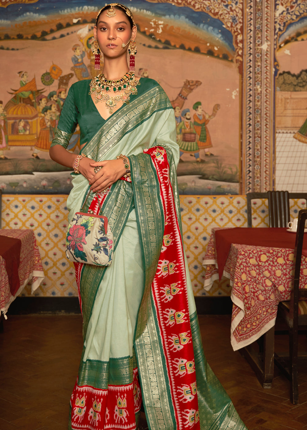 Buy MySilkLove Rainee Green Banarasi Patola Saree Online