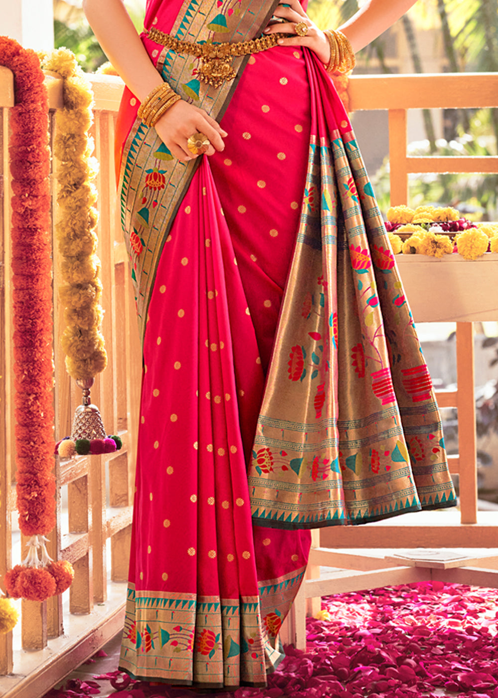 Buy MySilkLove Cherry Pink Woven Paithani Silk Saree Online