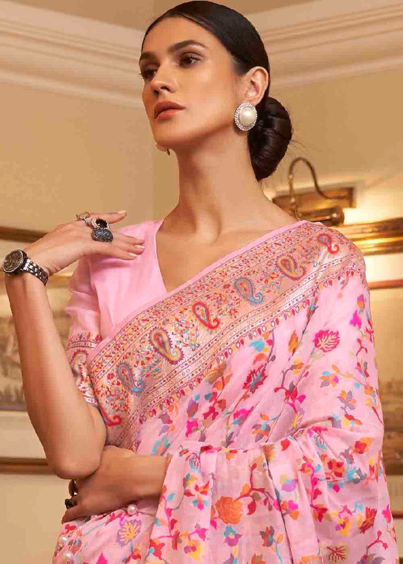 Pale Pink Banarasi Jamawar Woven Silk Saree