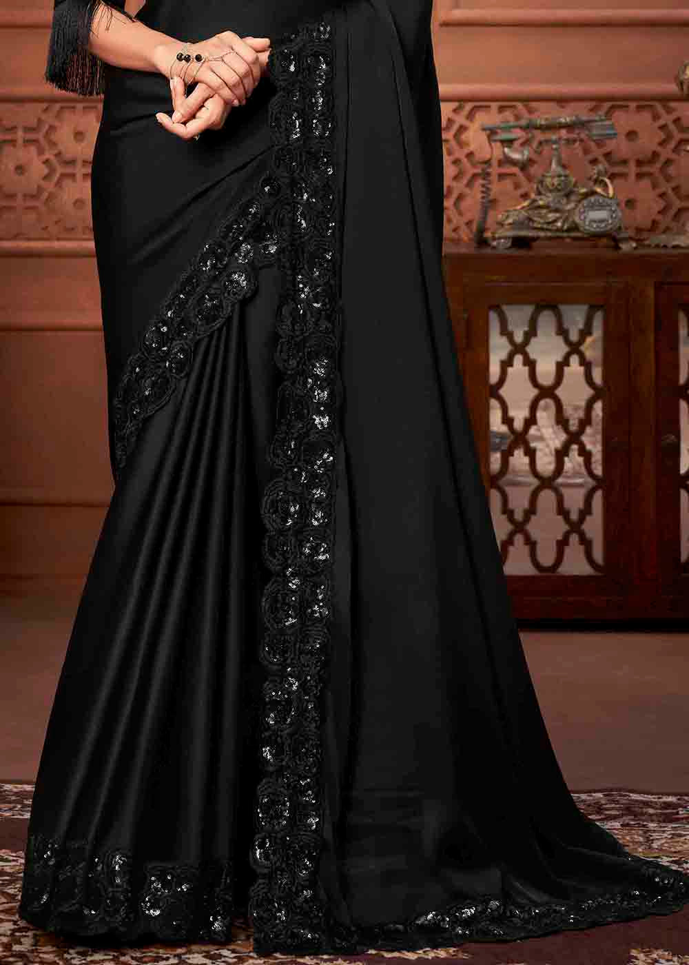 Buy MySilkLove Cod Dark Black Soft Silk Designer Saree Online