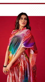 Petite Orchid Pink Multicolored Satin Silk Saree
