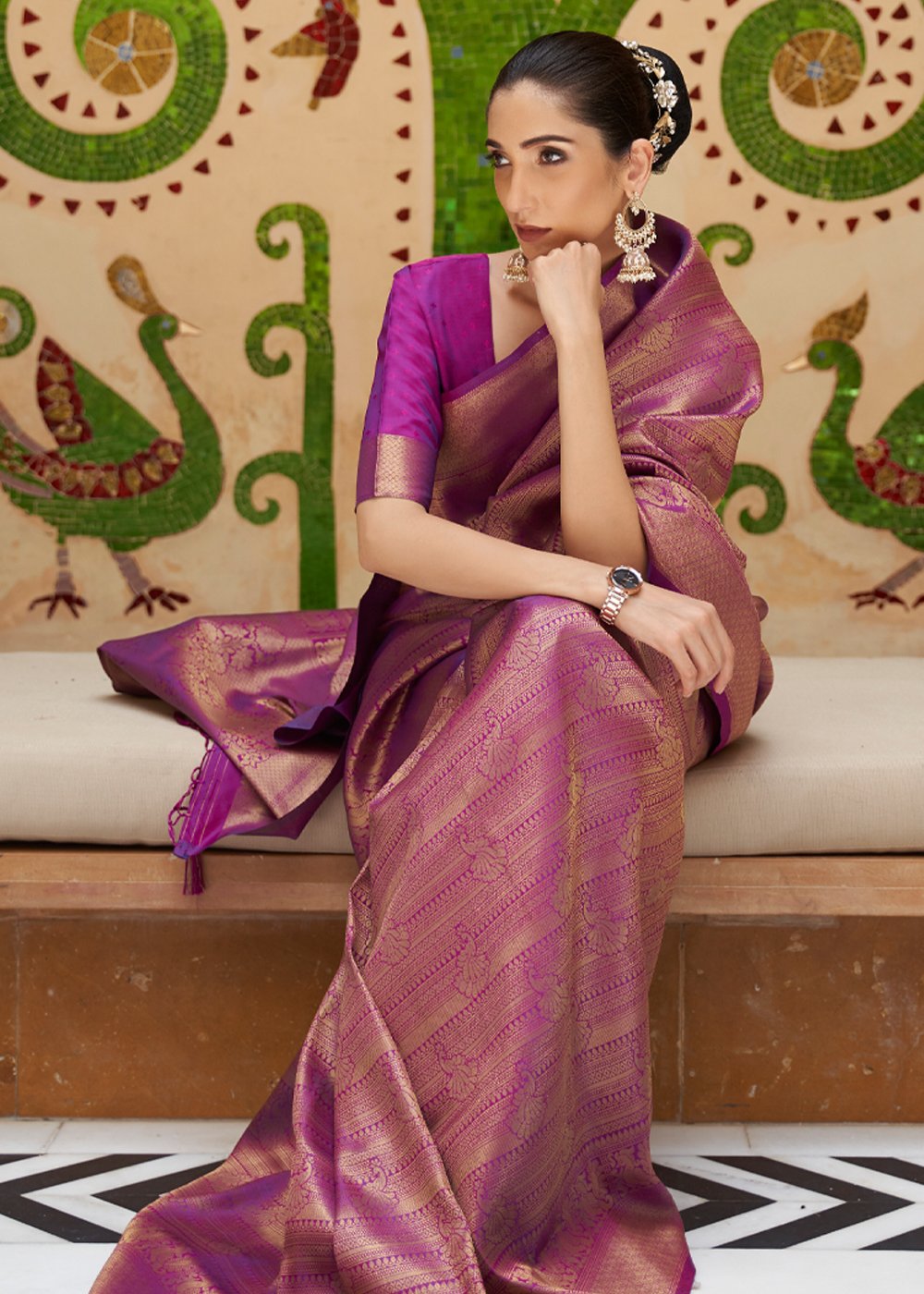 Buy MySilkLove Cinnamon Satin Purple Zari Woven Kanjivaram Saree Online