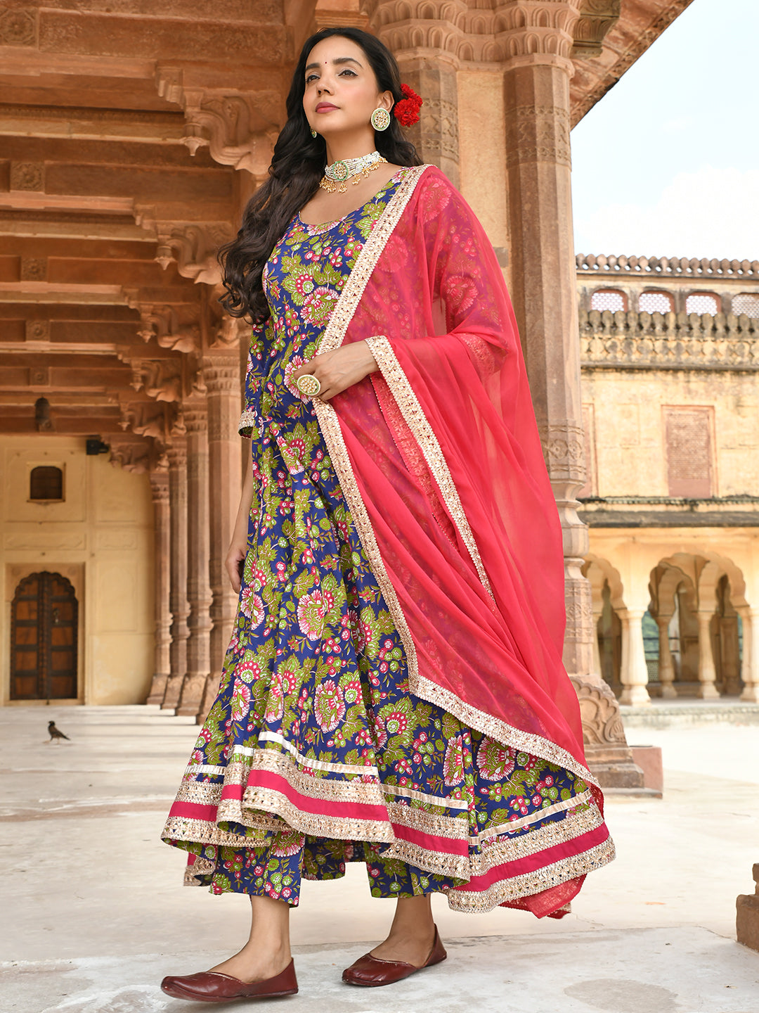 Buy MySilkLove East Bay Blue Cotton Floral Block Salwar Suit Online