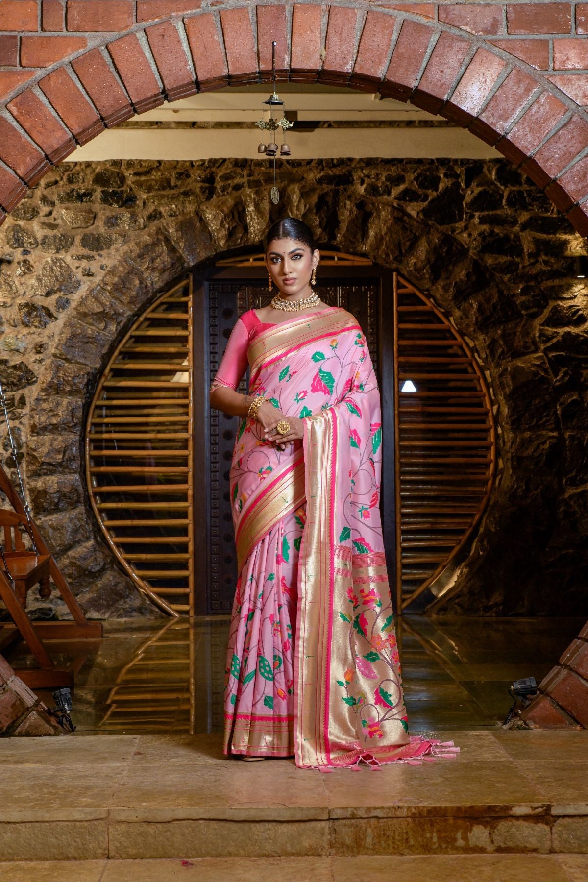 Buy MySilkLove Melanie Pink Banarasi Paithani Silk Saree Online
