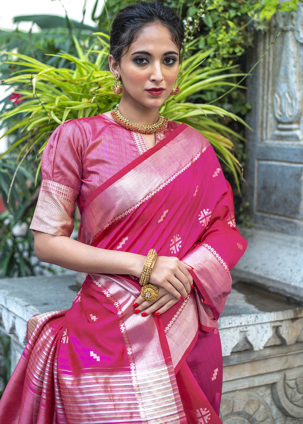 Buy MySilkLove Violet Pink Zari Woven Tussar Silk Saree Online