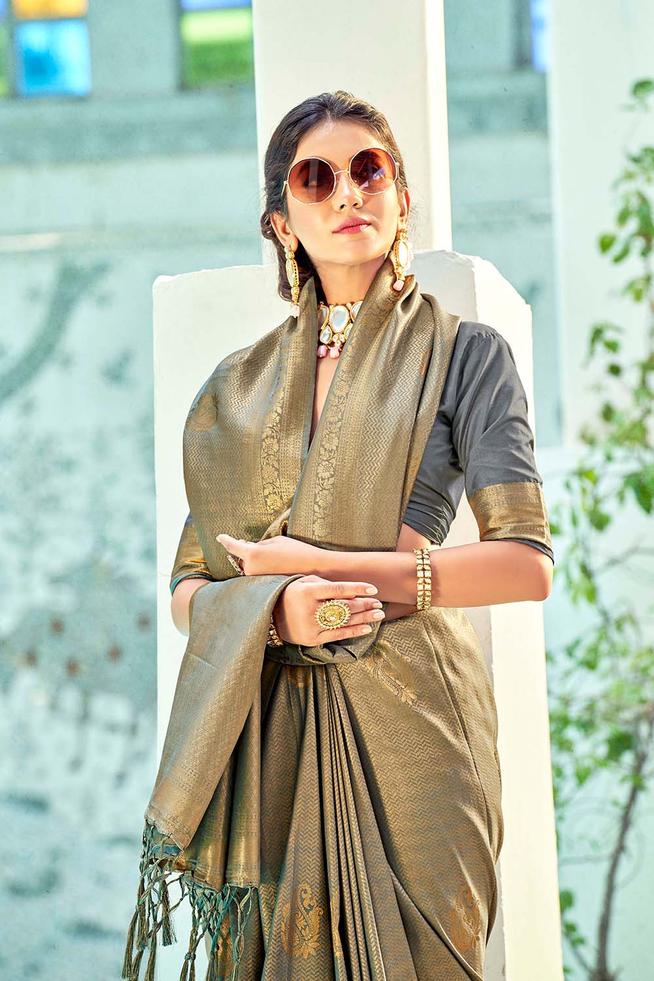 Beaver Brown Zari Woven Kanjivaram Saree