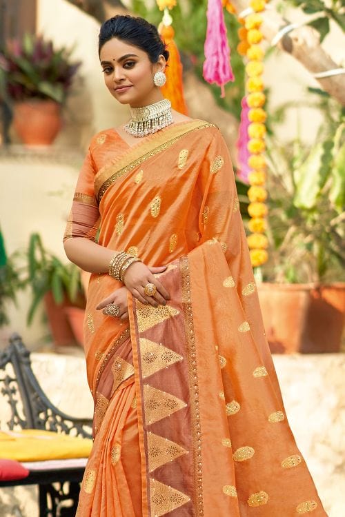 Buy MySilkLove Raw Sienna Orange Organza Saree Online