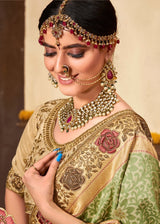 Green Smoke Handloom Woven Designer Banarasi Silk Saree
