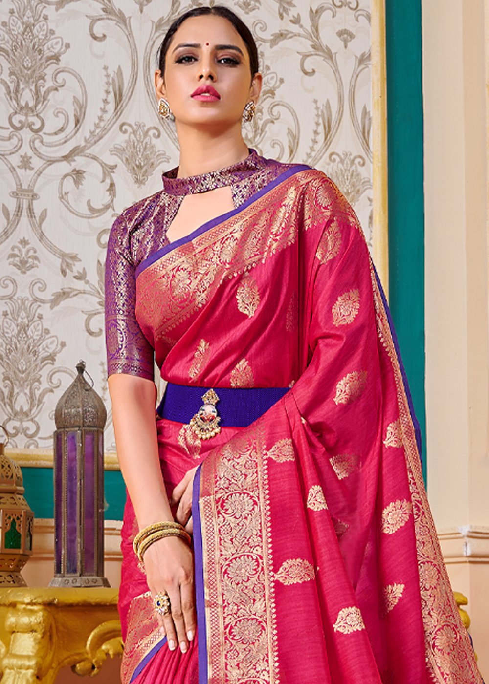 Buy MySilkLove Mandarin Pink Zari Woven Banarasi Saree Online