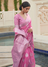 Carissma Pink Zari Woven Banarasi Linen Saree
