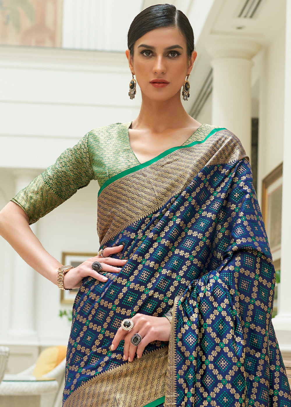 Buy MySilkLove San Juan Blue and Green Woven Handloom Patola Saree Online