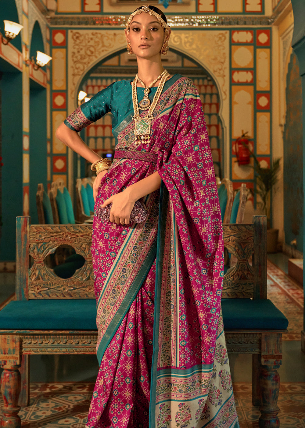 Buy MySilkLove Shimmer Pink and Blue Woven Patola Silk Saree Online