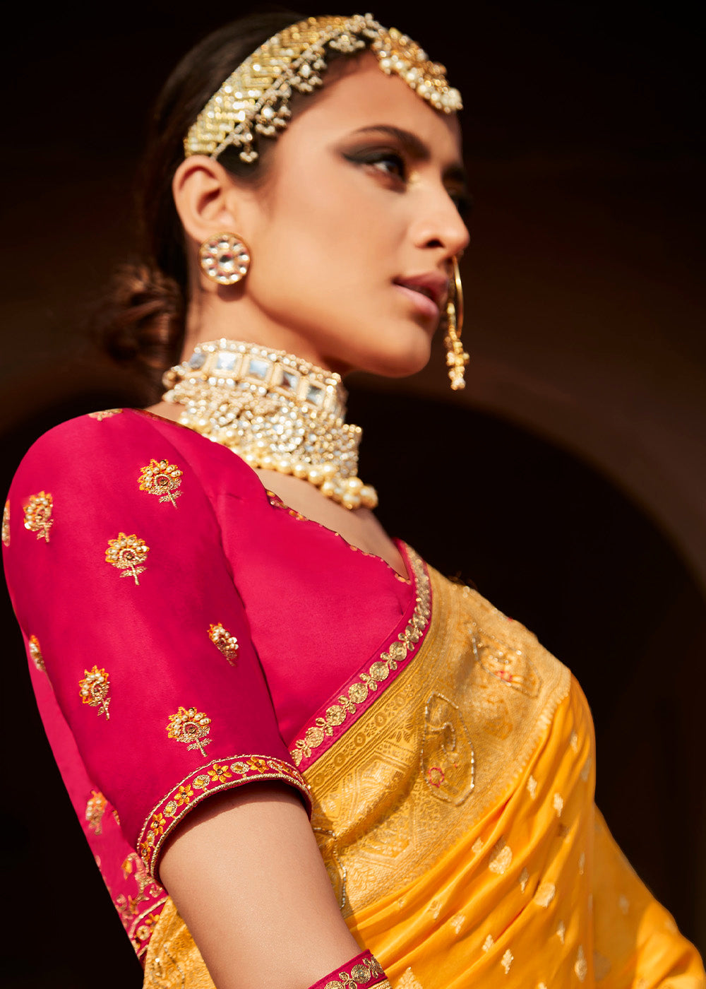 Buy MySilkLove Glow Orange Zari Woven Banarasi Silk Saree with Embroidered Blouse Online
