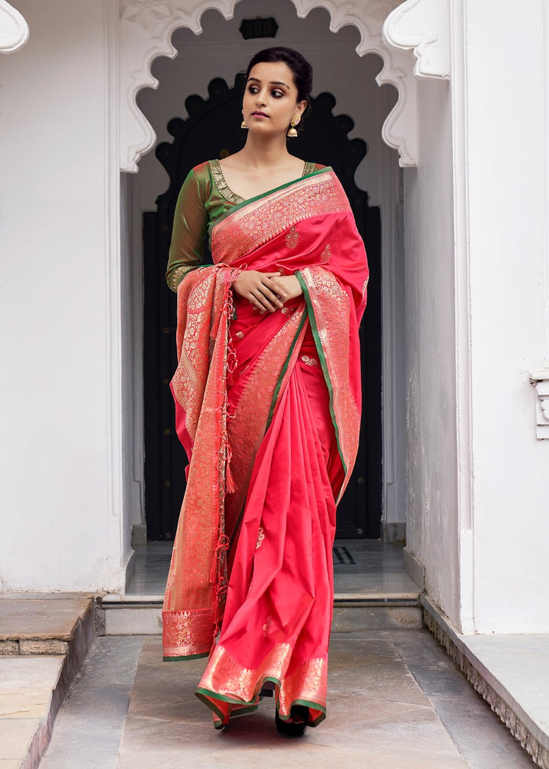 Cedar Red Zari Woven Banarasi Silk Saree