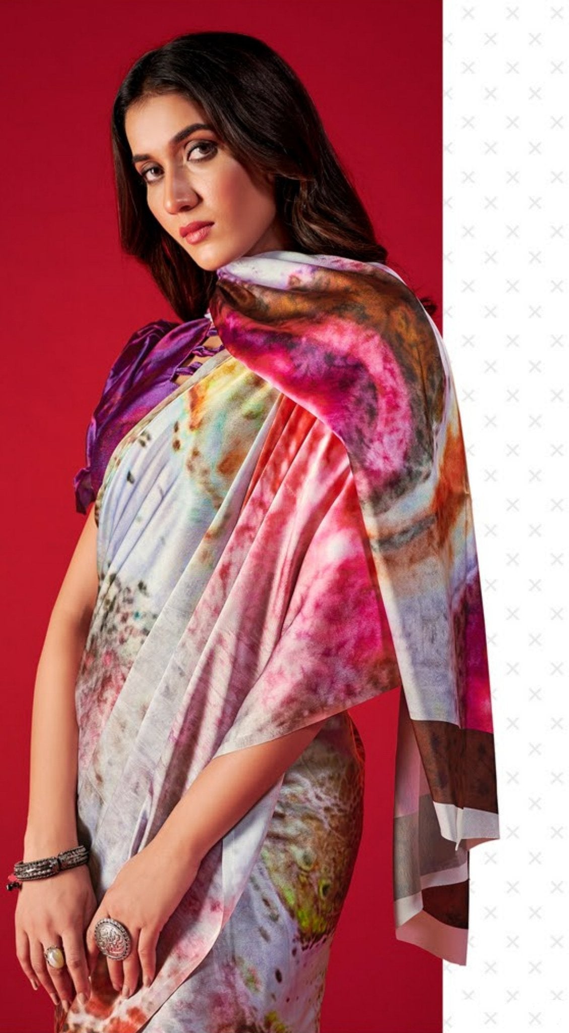 Buy MySilkLove Wafer White Multicolored Satin Silk Saree Online