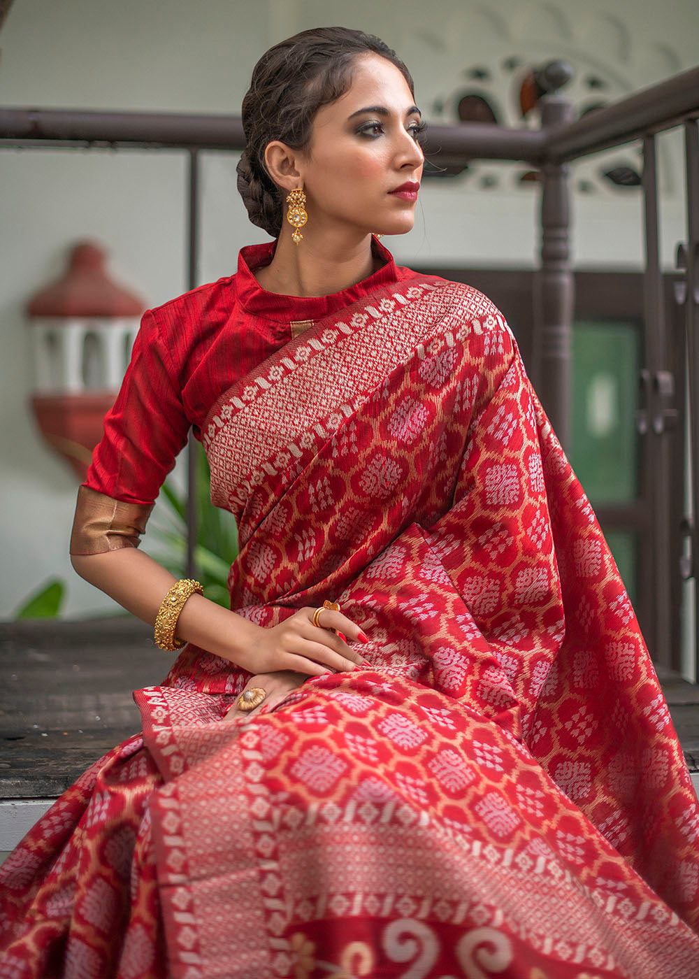 Buy MySilkLove Jasper Red Zari Woven Tussar Saree Online