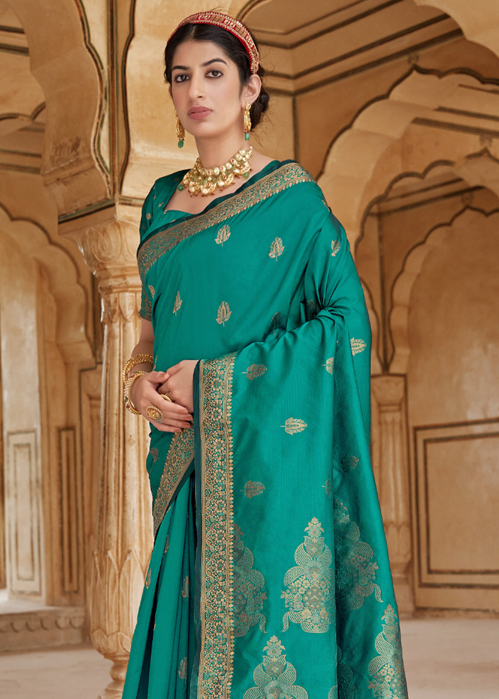 Buy MySilkLove Jade Green Zari Woven Banarasi Silk Saree Online