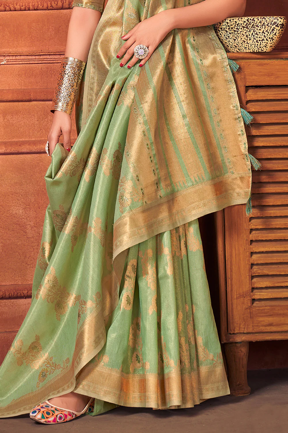 Buy MySilkLove Green Smoke Cotton Tissue Silk Saree Online