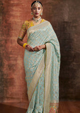 Moon Mist Blue Woven Banarasi Soft Silk Saree