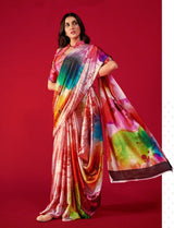 Petite Orchid Pink Multicolored Satin Silk Saree