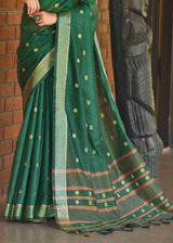 Aqua Green Zari Woven Cotton Saree