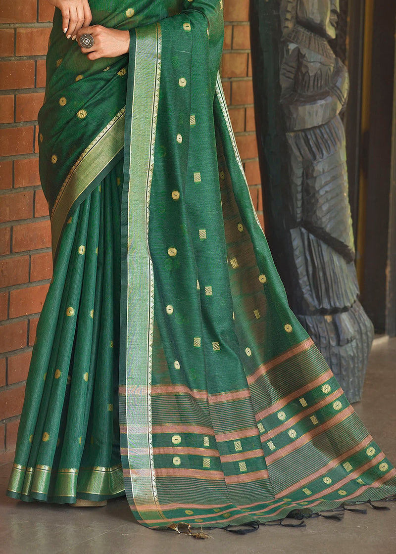 Aqua Green Zari Woven Cotton Saree