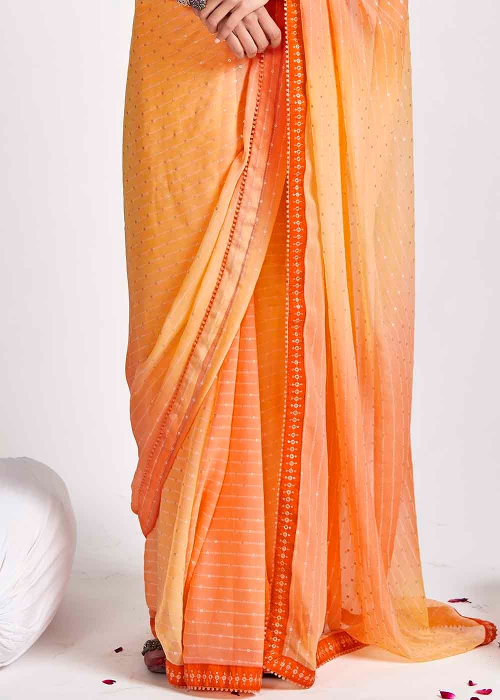 Buy MySilkLove Apricot Orange Printed Georgette Saree Online