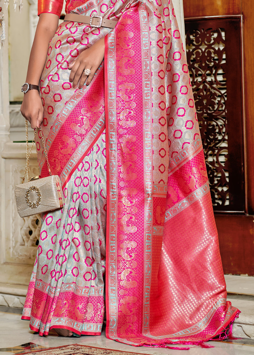 Buy MySilkLove Blush Pink Woven Banarasi Silk Saree Online