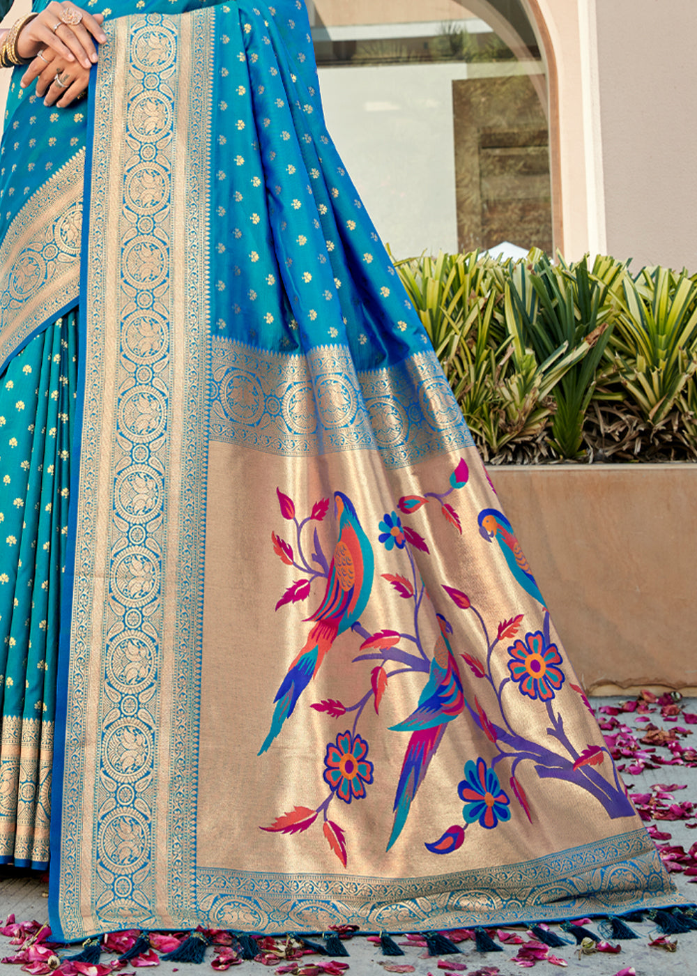 Buy MySilkLove Curious Blue Woven Paithani Silk Saree Online