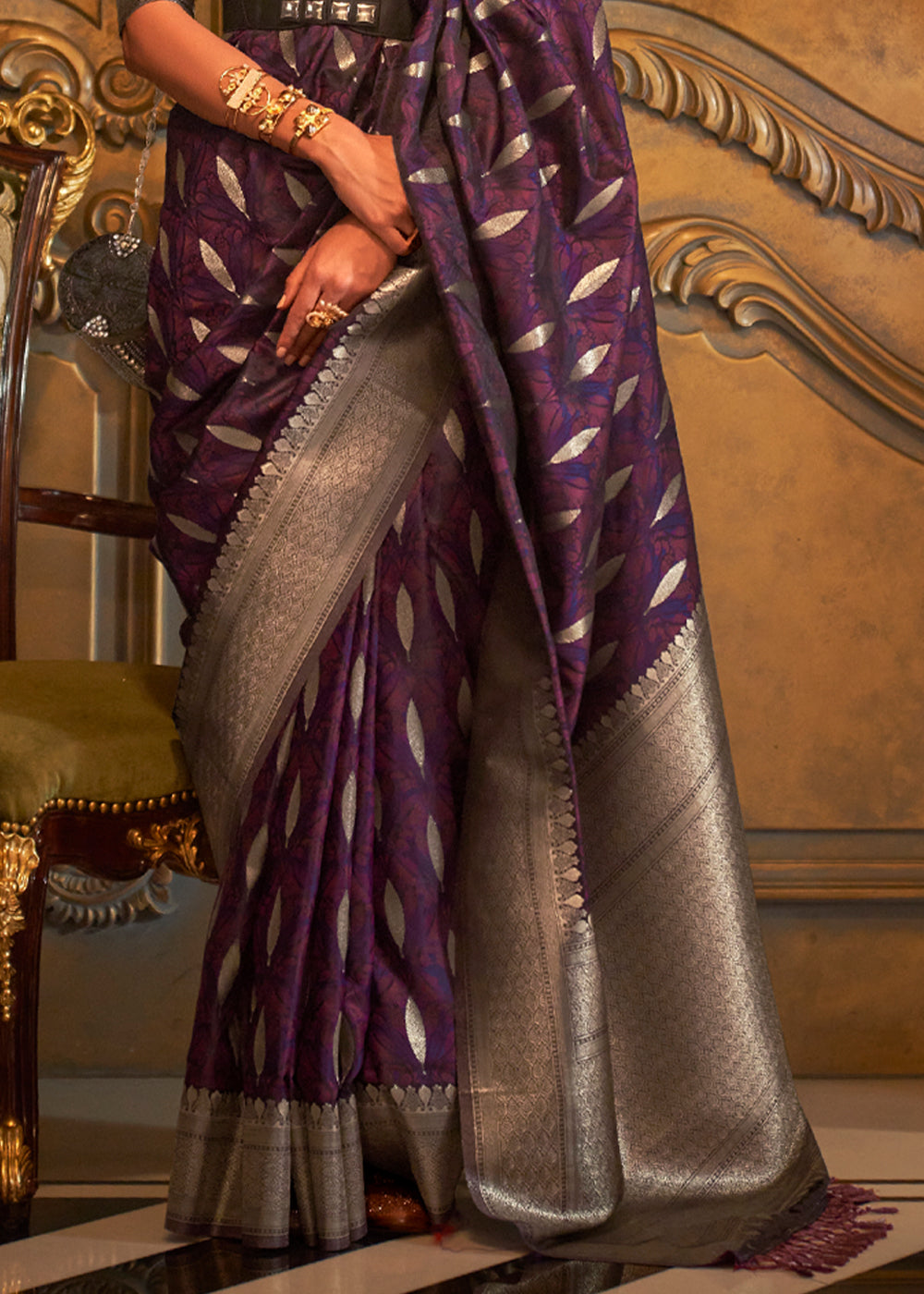 Buy MySilkLove Woody Purple Banarasi Satin Silk Saree Online