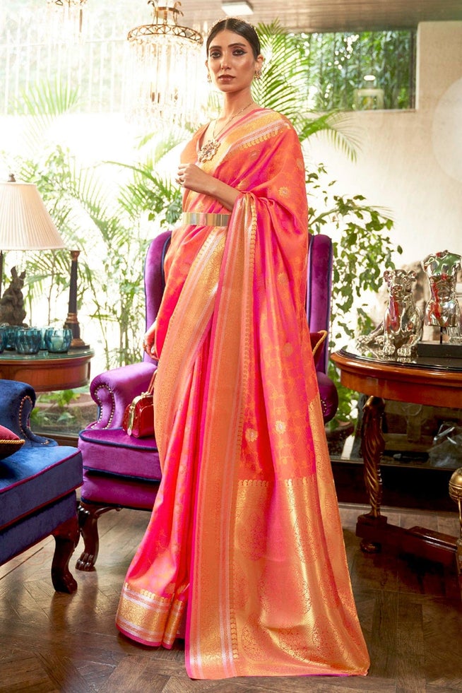 Buy MySilkLove Mona Pink  Zari Woven Kanjivaram Saree Online