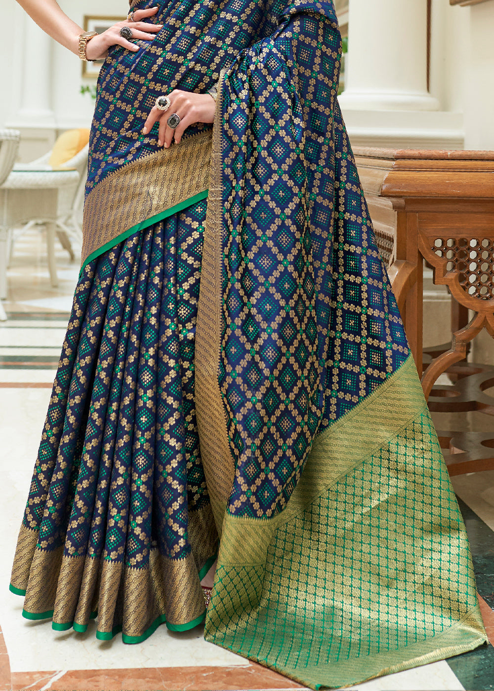 Buy MySilkLove San Juan Blue and Green Woven Handloom Patola Saree Online