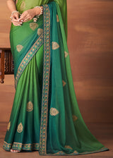 Cucumber Green and Blue Designer Saree with Embroidered Blouse
