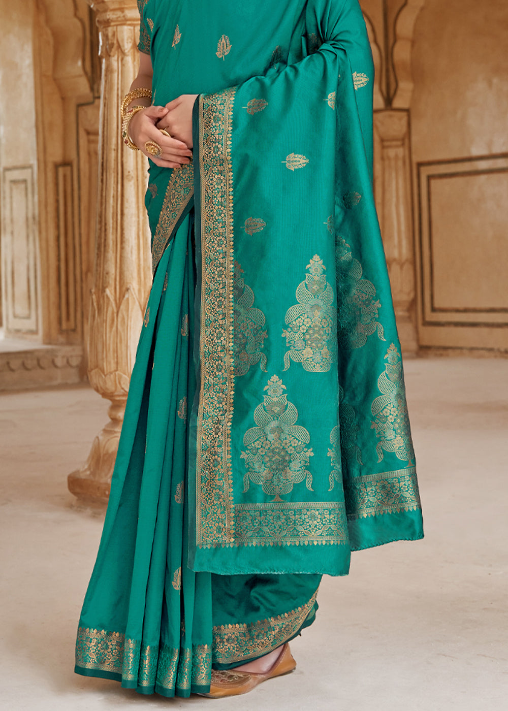 Buy MySilkLove Jade Green Zari Woven Banarasi Silk Saree Online