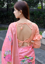 Lilac Peach Floral Printed Soft Silk Saree