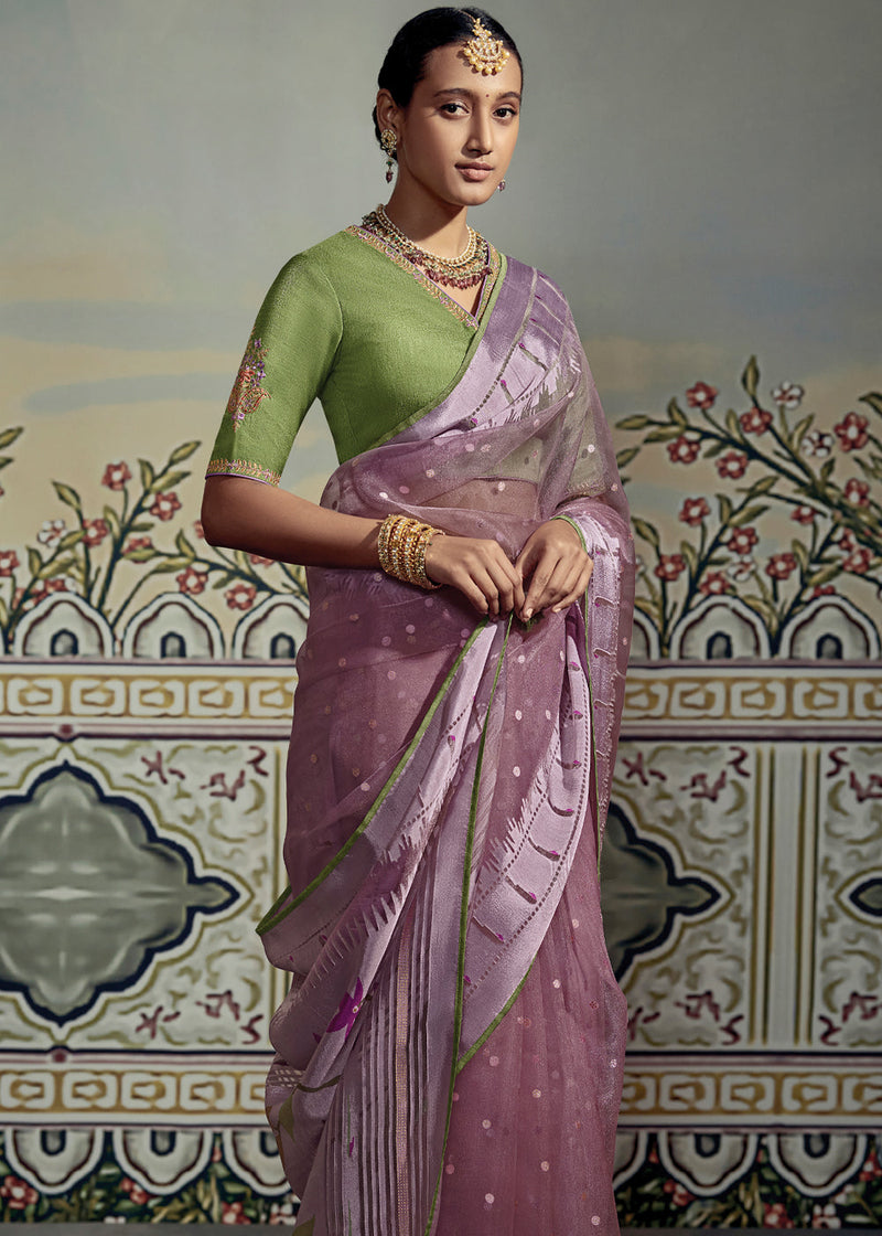 Maverick Purple Woven Soft Silk Saree with Embroidered Blouse