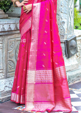 Violet Pink Zari Woven Tussar Silk Saree
