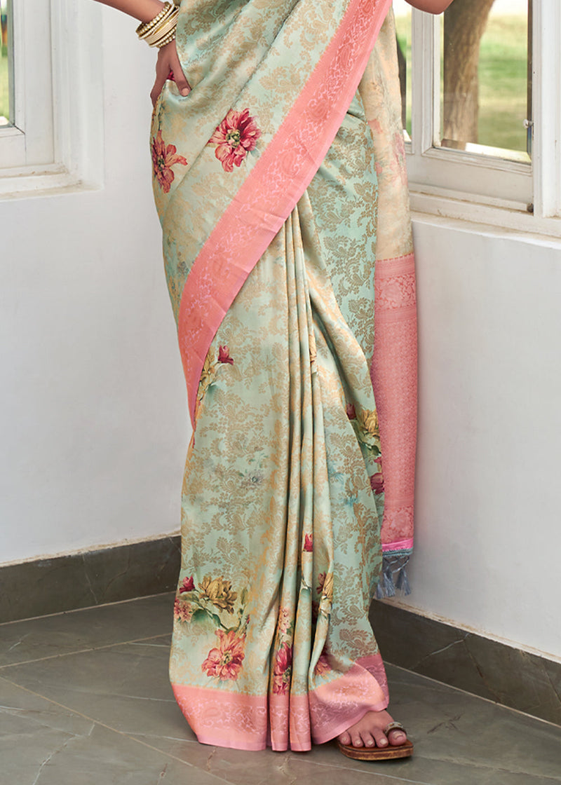 Eagle Green Banarasi Jacquard Printed Saree