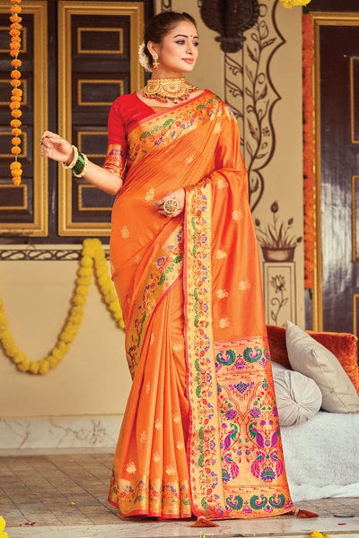 Saree, Orange Saree, Silk Saree, Stitched Blouse, Designer Saree, Wedding  Wear, Ready to Wear, Traditional Saree, Bridal Saree, RR-3079 - Etsy New  Zealand