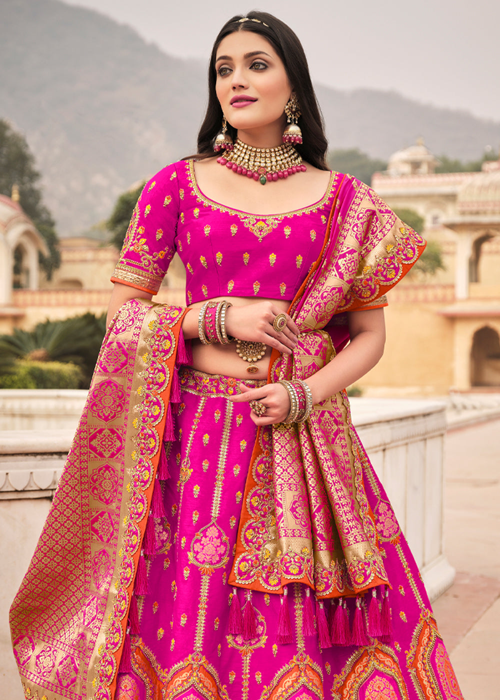 MySilkLove Chestnut Pink Heavy Embroidered Lehenga