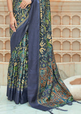 Shuttle Blue Patola Digital Printed Saree