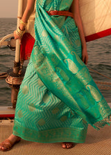 Ocean Green Dual Tone Banarasi Satin Silk Saree