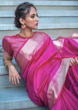 Cerise Pink Zari Woven Tussar Silk Saree