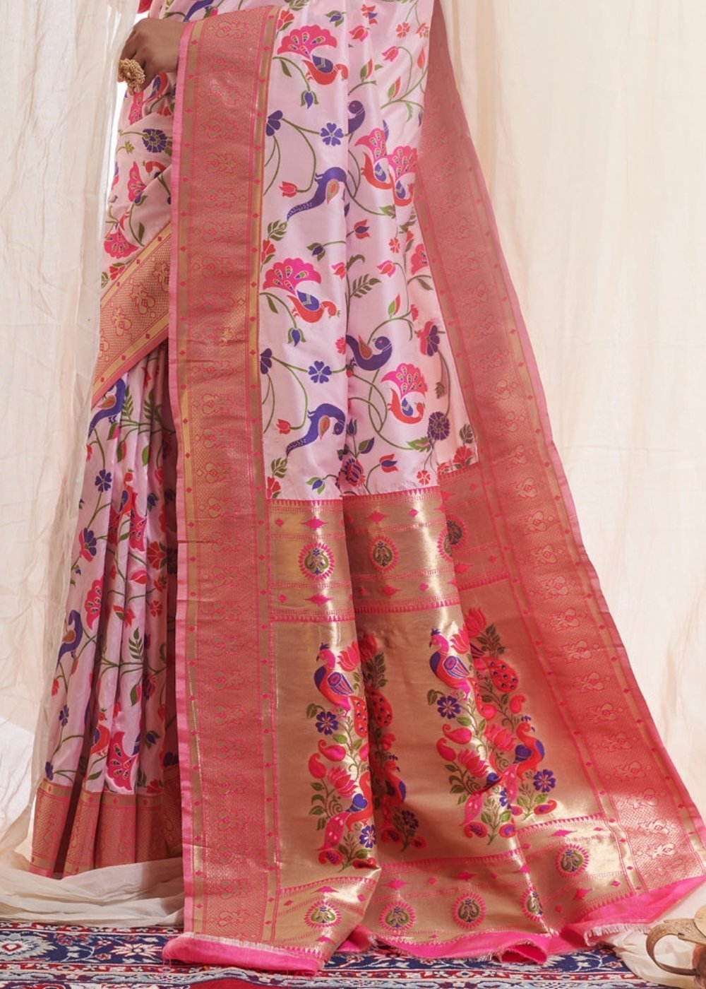 Buy MySilkLove Wafer Light Pink Zari Woven Paithani Saree Online