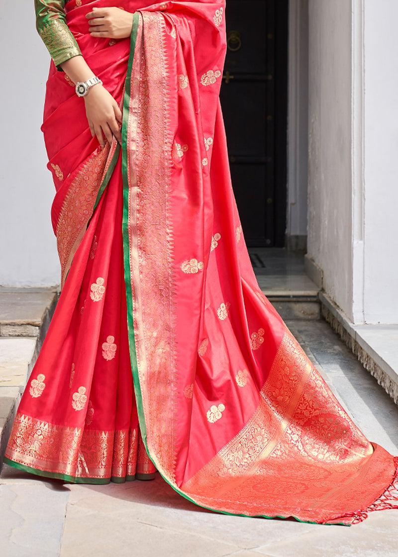 Cedar Red Zari Woven Banarasi Silk Saree
