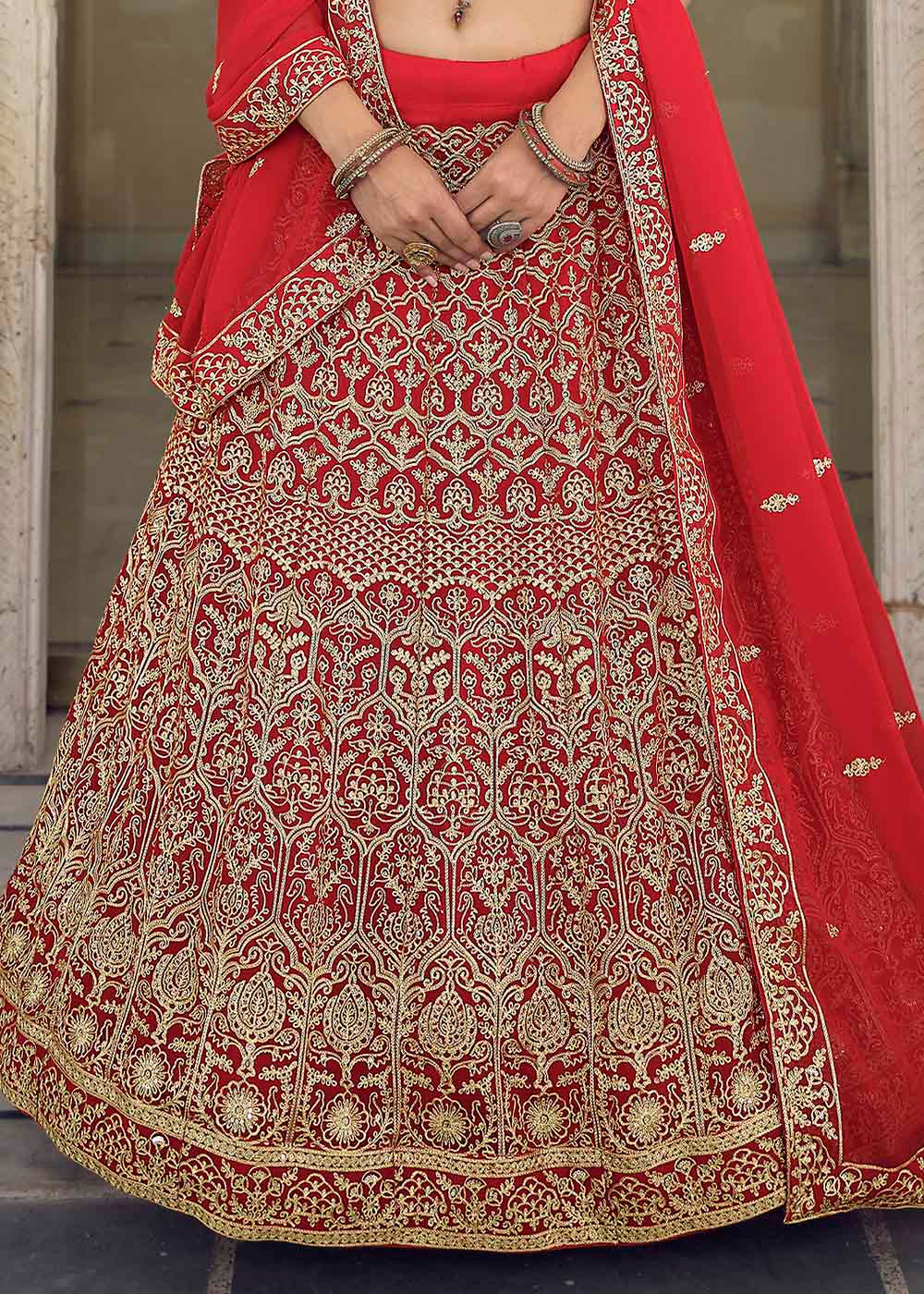 Buy MySilkLove Cinnabar Red Georgette Lehenga Choli Online